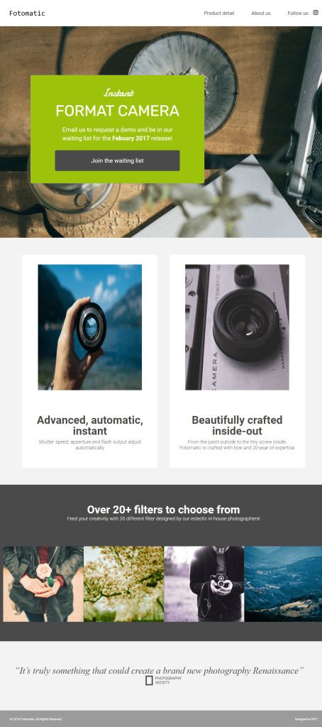 Screenshot of the full Fotomatic website
